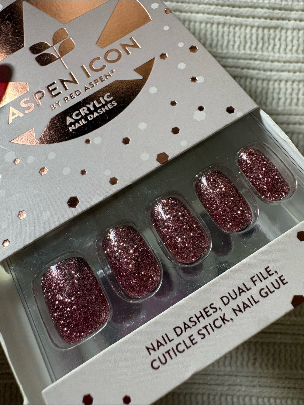 Red Aspen Purple  Glitter Nail Dashes Sparkling Press-On Nails Sparkle on Shea